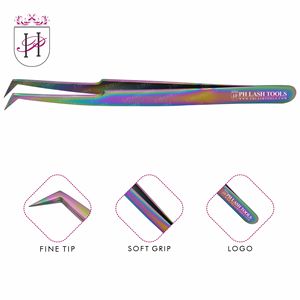 Pincettes multicolores pour Extension de cils, pinces à épiler, lisses, Type L, étiquette privée 75 degrés, pour Volume - Product Image 4