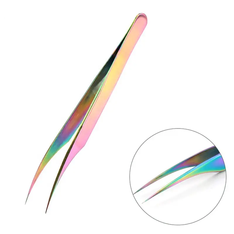 Best Selling Rainbow Color F Type Eyelash Isolation Tweezers High Quality Multi Color Isolation Classic Eyelash Tweezers