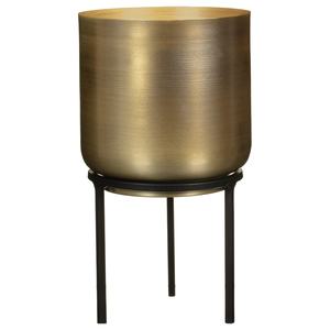 Planteur doré en laiton avec support noir, décoration de jardin - Product Image 1