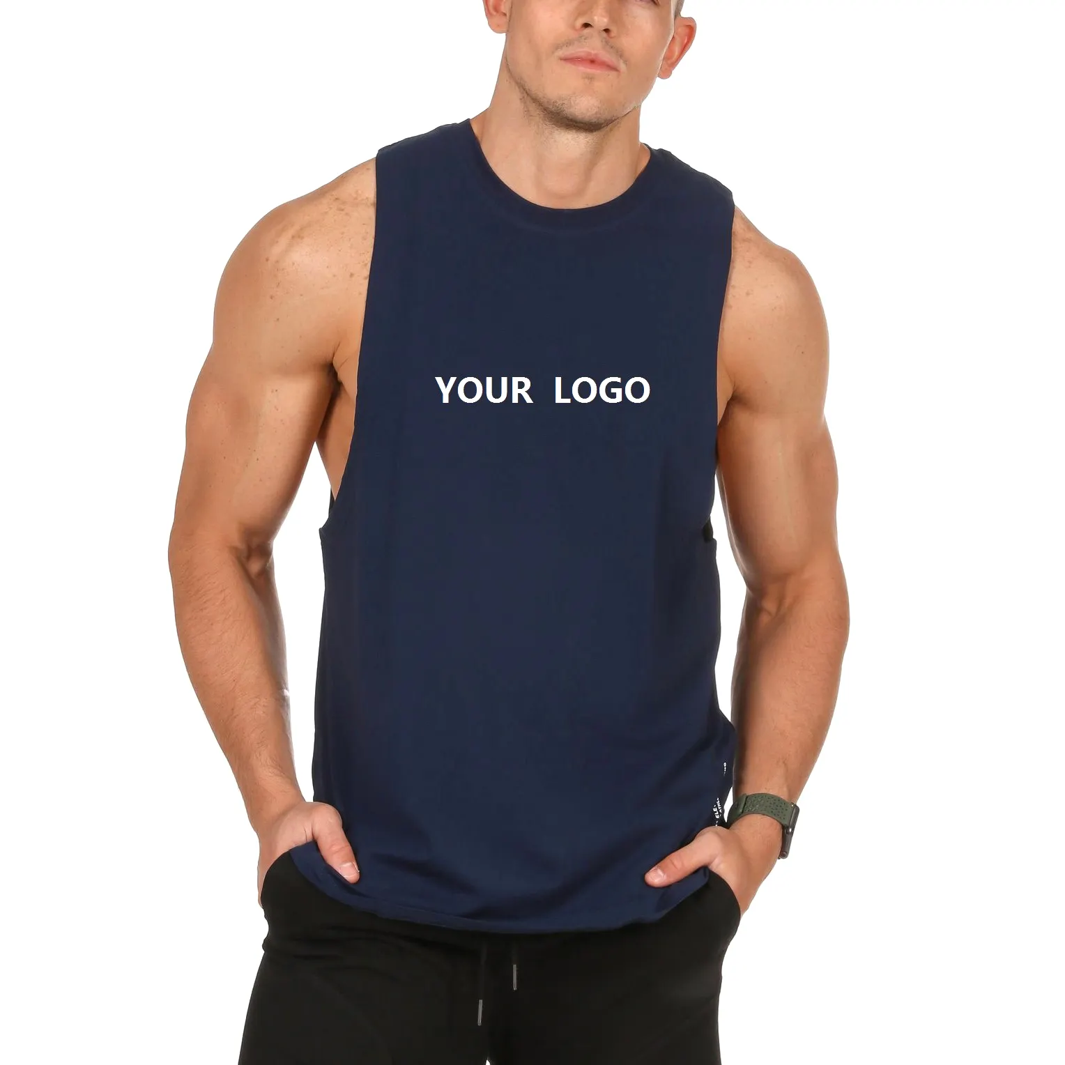 Custom Manufacturer Blank 100%Cotton Gym Fitness Bodybuilding Men Print Muscle Workout Tank Top