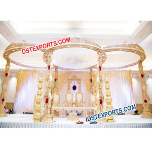 Boda de madera tallada Mandap boda india tradicional espiral de madera Mandap seis pilares trabajo hecho a mano tendencia Configuración de Mandap de madera - Product Image 1