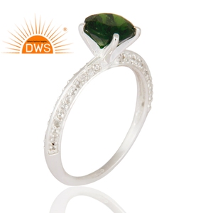 925เงินสเตอร์ลิงธรรมชาติโครเมี่ยม Diopside และสีขาวบุษราคัมพลอย Solitaire แหวนสำหรับผู้หญิงเครื่องประดับผู้ผลิต - Product Image 3