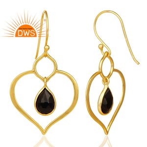 2026 Designer 14k <b>Gold</b> Plated Silver Dangle <b>Earring</b> Wholesaler <b>Black</b> Onyx Gemstone <b>Earrings</b> Supplier Jewelry - Product Image 3