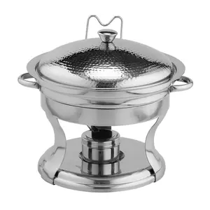 Silver Finishing <b>Food</b> <b>Warmer</b> Pot Dinner Table Serving Decorative Dishes Supplier Stainless Steel Luxury Hammered Chafing Dish - Product Image 1