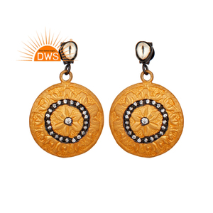 Pendientes de Cristal de Circonio Hechos a Mano, Juego de Piedras Preciosas, Venta al por Mayor, Pendientes Colgantes de Disco de Diseñador, Chapados en Oro de 22k, Joyería de Plata - Product Image 1