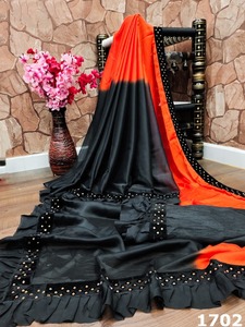 Đảng Wear Thiết Kế Thêu <span class=keywords><strong>Net</strong></span> Silk Flower Thiết Kế Ấn Độ Ladies Mặc Màu Cam <span class=keywords><strong>Saree</strong></span> Với Áo Mảnh Ngọc Trai Làm Việc Sari - Product Image 5