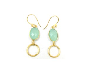 Aqua calcédoine pierre précieuse fait à la main forme ovale boucle d'oreille plaqué or à la mode bijoux en métal résultats cadeau parfait son charme MM - Product Image 2