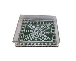 Style arabe Ramadan Eid cadeau vert nacre incrustation plateau de service en bois avec couvercle en acrylique 35X25X5 CM artisanat de qualité - Product Image 2