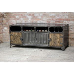 Meuble TV de salon en fer et métal indien, style industriel moderne, vintage et réglable, pour appartement et maison de style farmhouse - Product Image 1