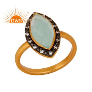 Bague en pierre précieuse de calcédoine par eau, argent Sterling 925, plaqué or, fabrication de bijoux en CZ, vente en gros - Product Image 1
