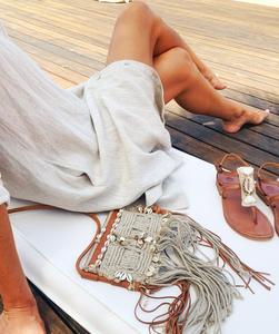 Macrame กระเป๋าสะพายข้างผ้าลินินสำหรับผู้หญิง,กระเป๋าสะพายไหล่แบบสานหรือสะพายข้างสำหรับฤดูร้อนเดินชายหาด - Product Image 2