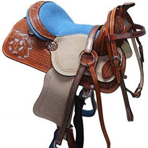 Ensemble de selle anglaise en cuir véritable de qualité supérieure pour baril de course Western Horse Tack Plusieurs tailles (14-18 ") Différentes couleurs disponibles - Product Image 1