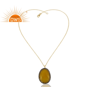 Collar con colgante de piedras preciosas de Calcedonia amarilla Natural y Cz de Plata de Ley 925 para mujer, fabricante de joyería - Product Image 2