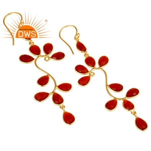 Pendientes de Plata Chapados en Oro de 18k, Proveedor de Joyería de Diseño, Pendientes Colgantes con Piedras Preciosas de Ónice Rojo, Colección Clásica - Product Image 2