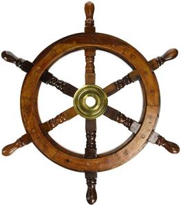 Antique Wooden Maritime <b>Ship</b> <b>Wheel</b> 15" Brown Color Livingroom Brass Wall Hanging Home Decor - Product Image 2