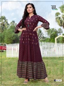 Robe longue en coton brodée pour femmes, robe kurti avec costume dupata, prix du fabricant indien - Product Image 5