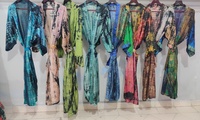 Gaun Kimono Batik Tie-Dye Sutra Murni untuk Wanita - Pakaian Rumah Musim Panas dengan Kain Bernapas dan Penutup Sabuk