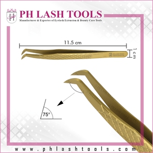Pincettes professionnelles pour Extension de cils, à bouts larges, couleur or, diamant, avec étiquette privée, Volume russe à 90 degrés - Product Image 5
