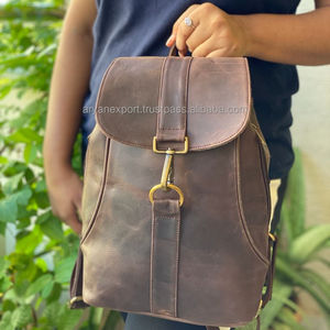 New Style Vintage Look <b>Brown</b> Crunch <b>Leather</b> Backpack Travel Backpack Office <b>Leather</b> Large Capacity Travel <b>Bag</b> for <b>Men</b> and Women - Product Image 2