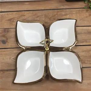 Selling Ceramic Candy Dish Snack Dry Fruit Plate With Electroplate Gold Rim Decoration Dry Fruit Tray Luxury Platter Set