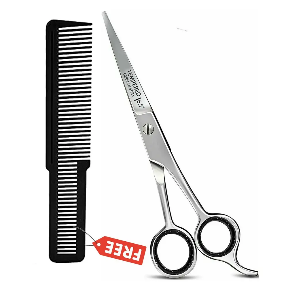 Forbici da parrucchiere per salone tedesco in acciaio inossidabile 4Cr13 con pettine a lama dritta 6.5 "forbici per capelli di alta qualità