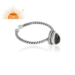 Anillo de Boda de Plata de Ley 925 Oxidada con Gema de Rutilo Negro en Forma de Pera, Diseño Moderno - Product Image 2