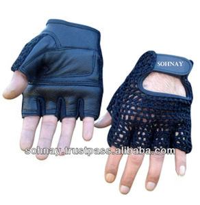 Gants de vélo pour sports de plein air, paume en cuir PU, dos tricoté au crochet, sangle de poignet réglable, conception à cinq doigts, antidérapants, séchage rapide - Product Image 2