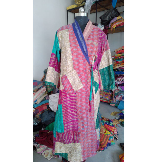 Kantha kadın Kimono etnik ipek ceket kış ceket ALWW011 geleneksel el yapımı Vintage Kantha ceket, festivali moda pamuk