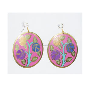 1995 Howland Island rustique bleu cercle boucles d'oreilles bijoux en or martelé tournesol boucles d'oreilles longues rose dames costume bijoux - Product Image 2