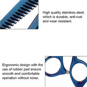 Ciseaux de soins de beauté professionnels, 6 pouces, ciseaux pour coiffeur, minceur, coupe de cheveux, couleur bleue, outils de coiffure - Product Image 4