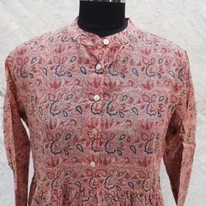 Robe chemise en tissu imprimé à la main de haute qualité, fermeture boutonnée et couture plissée, robes longues décontractées pour femmes, vêtements pour femmes - Product Image 6