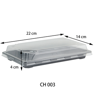 Caixa de Sushi Plástica para Viagem Retangular Descartável Tray de Sushi de Plástico PS Tray de Sushi Japonês Preto com Tampa Transparente - Product Image 2