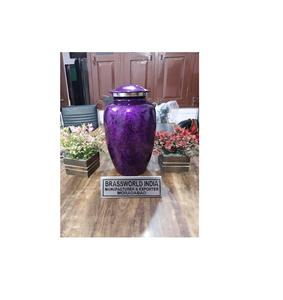 Urne de crémation pour adultes en aluminium imprimé violet et noir Brassworld Inde Fournitures funéraires en métal - Product Image 1