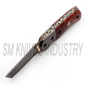 Cuchillo de bolsillo plegable de Damasco, personalizado, con Funda de cuero puro (smk1266) - Product Image 4