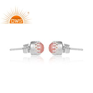 Petites boucles d'oreilles rondes en calcédoine, en argent Sterling 925, bijou à la mode, vente en gros, fabricant - Product Image 3