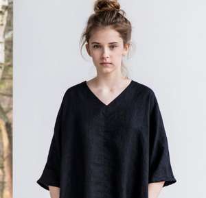Trending Sexy Women Linen <b>Black</b> Color 100% Linen Formal Crepe Fabric Short Sleeve Knee Length Indian Women Linen <b>Dress</b> - Product Image 1