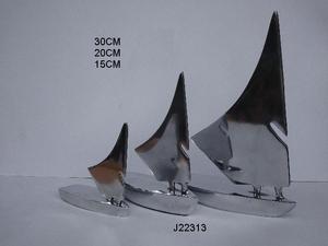 Ensemble de 3 pièces de réplique de voilier en aluminium moulé de haute qualité avec finition polie miroir, également disponible en finition mate, sculpture en métal pour la maison - Product Image 2