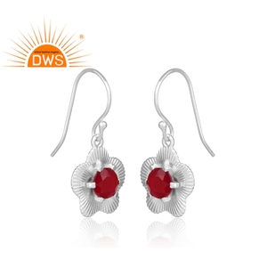 Fine 925 Sterling <b>Silver</b> <b>Dangle</b> <b>Earrings</b> for Woman's Jewelry Pink Chalcedony Gemstone Flower <b>Earring</b> Jewelry Manufacturer - Product Image 2