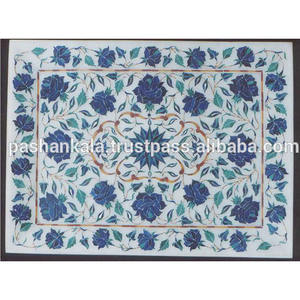 Tableros de Mesa Hechos a Mano con Incrustaciones de Flores de Lapislázuli en Mármol - Product Image 1