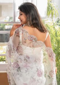 Sram — Saree à imprimé Floral, en Organza, expédié par royal - Product Image 5