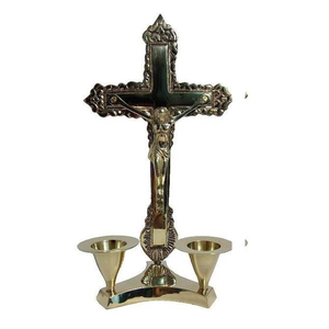 Candelabro de latón de cruz, suministros de Iglesia, Brassworld, India - Product Image 1
