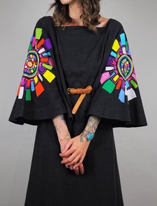 Robe longue d'été style bohème mexicain vintage, broderie florale, manches trois quarts, taille ample, dentelle, 6XL, plage, 100% coton - Product Image 5