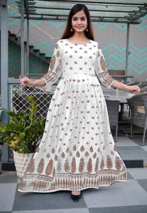 ผ้าเรยอนเนื้อหนาอย่างดี พิมพ์ลายทองสวยงาม เสื้อคุर्ติแบบเรียบง่าย แต่งขอบเรียบง่าย แขนยาว - Product Image 2