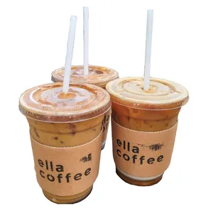 95mm口径アイスコーヒーカップ飲料メーカー使い捨てプラスチックPETカップカバー付きボバティーヨーグルトカスタマイズ可能なスラッシュカップ