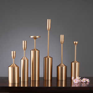 KSN Set 6 candelabros de flores doradas de latón hechos a mano, soporte para decoración del hogar, bodas, fiestas, celebraciones de Pascua, caja marrón - Product Image 1