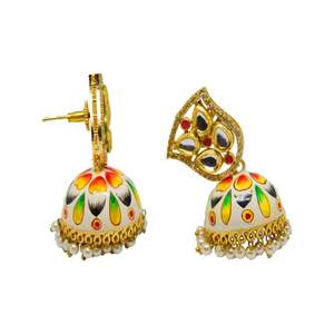 CONCEPTEUR PEINTURE À LA MAIN JHUMKI KUNDAN BOUCLES D'OREILLES CERCEAU BOUCLE D'OREILLE - Product Image 4