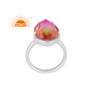 Anillo Apilable de Plata de Ley Fina Hecho a Mano con Turmalina Biopetro Natural y Cuarzo Doble para Bodas y Fiestas - Última Colección - Product Image 1