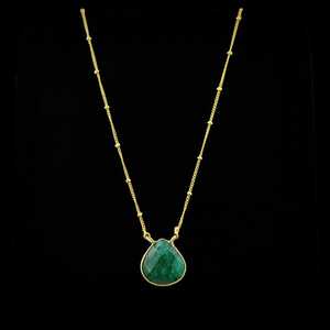 Dainty Dyed Emerald Gold-Plated Sterling Silver Pear-Shaped Brilliant Cut Unisex Bezel Set Pendant <b>Necklace</b> Gift for Occasions - Product Image 3
