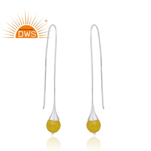 Boucles d'oreilles à crochet en argent Sterling 925 pour femmes, bijoux, pierres précieuses jaunes, calcédoine - Product Image 2