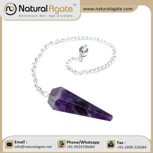 Pendule améthyste à facettes avec chaîne en argent, 6 pendule en pierre précieuse, prix de gros - Product Image 2